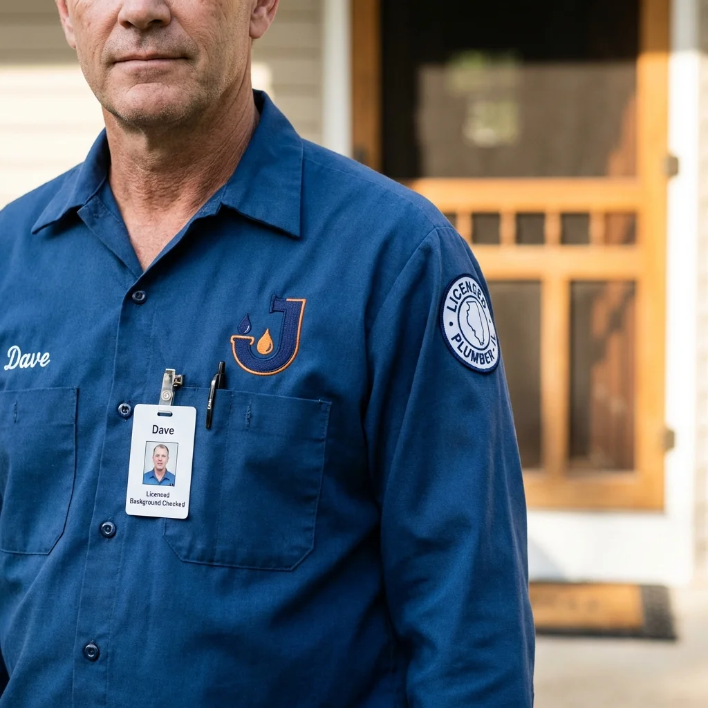 Licensed plumber showing ID badge in Lake Junaluska, NC