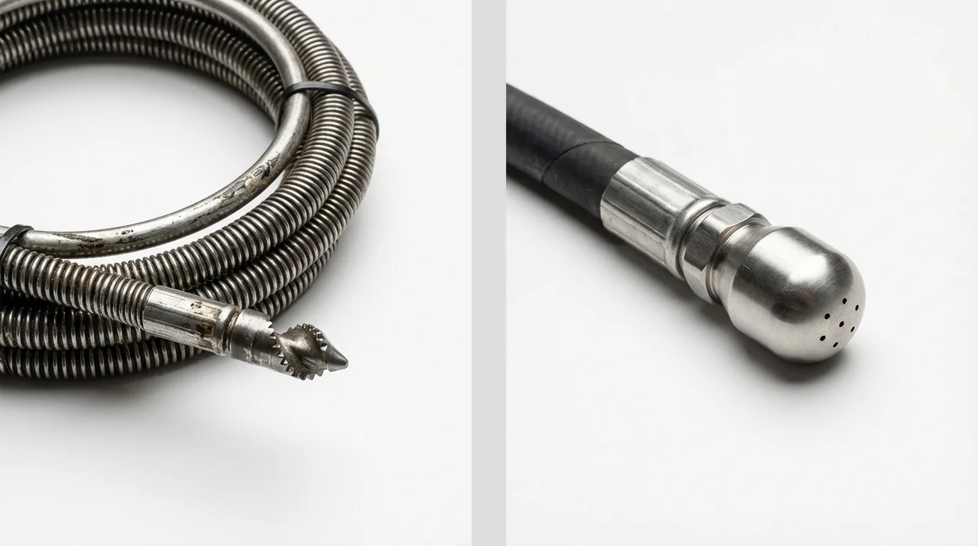 Drain snake cable and hydro jetting nozzle used for drain cleaning in Lake Junaluska, NC